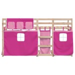 vidaXL Pat supraetajat cu perdele, roz, 90x200 cm, lemn masiv pin vidaXL Pat supraetajat cu perdele, roz, 90x200 cm, lemn masiv pin