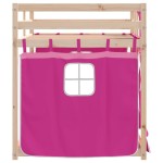 vidaXL Pat supraetajat cu perdele, roz, 80x200 cm, lemn masiv pin