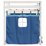 vidaXL Pat supraetajat cu perdele, albastru, 80x200 cm, lemn masiv pin