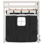 vidaXL Pat supraetajat de copii perdele, alb/negru, 90x190 cm lemn pin