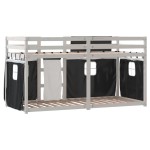 vidaXL Pat supraetajat de copii perdele, alb/negru, 90x190 cm lemn pin