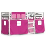 vidaXL Pat supraetajat cu perdele, roz, 90x190 cm, lemn masiv pin