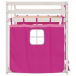 vidaXL Pat supraetajat cu perdele, roz, 90x190 cm, lemn masiv pin