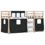 vidaXL Pat supraetajat de copii perdele, alb/negru, 75x190 cm lemn pin vidaXL Pat supraetajat de copii perdele, alb/negru, 75x190 cm lemn pin