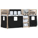 vidaXL Pat supraetajat de copii perdele, alb/negru, 75x190 cm lemn pin vidaXL Pat supraetajat de copii perdele, alb/negru, 75x190 cm lemn pin