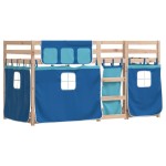 vidaXL Pat supraetajat cu perdele, albastru, 75x190 cm, lemn masiv pin vidaXL Pat supraetajat cu perdele, albastru, 75x190 cm, lemn masiv pin