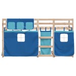 vidaXL Pat supraetajat cu perdele, albastru, 75x190 cm, lemn masiv pin vidaXL Pat supraetajat cu perdele, albastru, 75x190 cm, lemn masiv pin