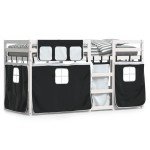 vidaXL Pat supraetajat de copii perdele, alb/negru, 75x190 cm lemn pin vidaXL Pat supraetajat de copii perdele, alb/negru, 75x190 cm lemn pin
