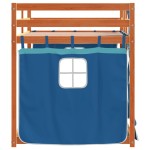 vidaXL Pat supraetajat cu perdele, albastru, 80x200 cm, lemn masiv pin
