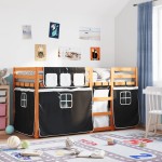 vidaXL Pat supraetajat de copii perdele, alb/negru, 75x190 cm lemn pin vidaXL Pat supraetajat de copii perdele, alb/negru, 75x190 cm lemn pin