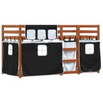 vidaXL Pat supraetajat de copii perdele, alb/negru, 75x190 cm lemn pin vidaXL Pat supraetajat de copii perdele, alb/negru, 75x190 cm lemn pin