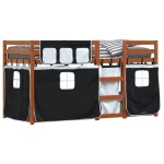 vidaXL Pat supraetajat de copii perdele, alb/negru, 75x190 cm lemn pin vidaXL Pat supraetajat de copii perdele, alb/negru, 75x190 cm lemn pin