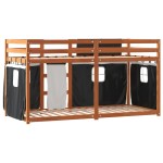 vidaXL Pat supraetajat de copii perdele, alb/negru, 75x190 cm lemn pin vidaXL Pat supraetajat de copii perdele, alb/negru, 75x190 cm lemn pin