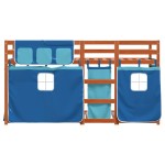 vidaXL Pat supraetajat cu perdele, albastru, 75x190 cm, lemn masiv pin vidaXL Pat supraetajat cu perdele, albastru, 75x190 cm, lemn masiv pin