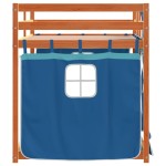 vidaXL Pat supraetajat cu perdele, albastru, 75x190 cm, lemn masiv pin vidaXL Pat supraetajat cu perdele, albastru, 75x190 cm, lemn masiv pin