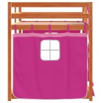vidaXL Pat supraetajat cu perdele, roz, 75x190 cm, lemn masiv pin