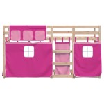 vidaXL Pat supraetajat cu perdele, roz, 90x200 cm, lemn masiv pin vidaXL Pat supraetajat cu perdele, roz, 90x200 cm, lemn masiv pin
