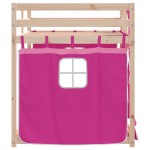 vidaXL Pat supraetajat cu perdele, roz, 90x200 cm, lemn masiv pin vidaXL Pat supraetajat cu perdele, roz, 90x200 cm, lemn masiv pin