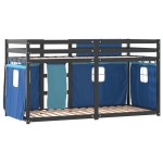vidaXL Pat supraetajat cu perdele, albastru, 90x200 cm, lemn masiv pin
