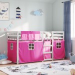 vidaXL Pat supraetajat cu perdele, roz, 90x190 cm, lemn masiv pin