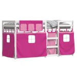 vidaXL Pat supraetajat cu perdele, roz, 90x190 cm, lemn masiv pin