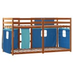 vidaXL Pat supraetajat cu perdele, albastru, 90x190 cm, lemn masiv pin