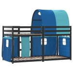 vidaXL Pat supraetajat cu perdele, albastru, 90x200 cm, lemn masiv pin vidaXL Pat supraetajat cu perdele, albastru, 90x200 cm, lemn masiv pin