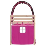 vidaXL Pat supraetajat cu perdele, roz, 80x200 cm, lemn masiv pin