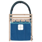 vidaXL Pat supraetajat cu perdele, albastru, 90x190 cm, lemn masiv pin