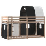 vidaXL Pat supraetajat de copii perdele, alb/negru, 75x190 cm lemn pin vidaXL Pat supraetajat de copii perdele, alb/negru, 75x190 cm lemn pin