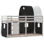 vidaXL Pat supraetajat de copii perdele, alb/negru, 75x190 cm lemn pin vidaXL Pat supraetajat de copii perdele, alb/negru, 75x190 cm lemn pin
