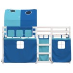 vidaXL Pat supraetajat cu perdele, albastru, 75x190 cm, lemn masiv pin vidaXL Pat supraetajat cu perdele, albastru, 75x190 cm, lemn masiv pin