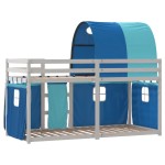 vidaXL Pat supraetajat cu perdele, albastru, 75x190 cm, lemn masiv pin vidaXL Pat supraetajat cu perdele, albastru, 75x190 cm, lemn masiv pin