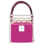 vidaXL Pat supraetajat cu perdele, roz, 75x190 cm, lemn masiv pin