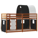 vidaXL Pat supraetajat de copii perdele, alb/negru, 75x190 cm lemn pin vidaXL Pat supraetajat de copii perdele, alb/negru, 75x190 cm lemn pin