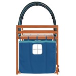 vidaXL Pat supraetajat cu perdele, albastru, 75x190 cm, lemn masiv pin