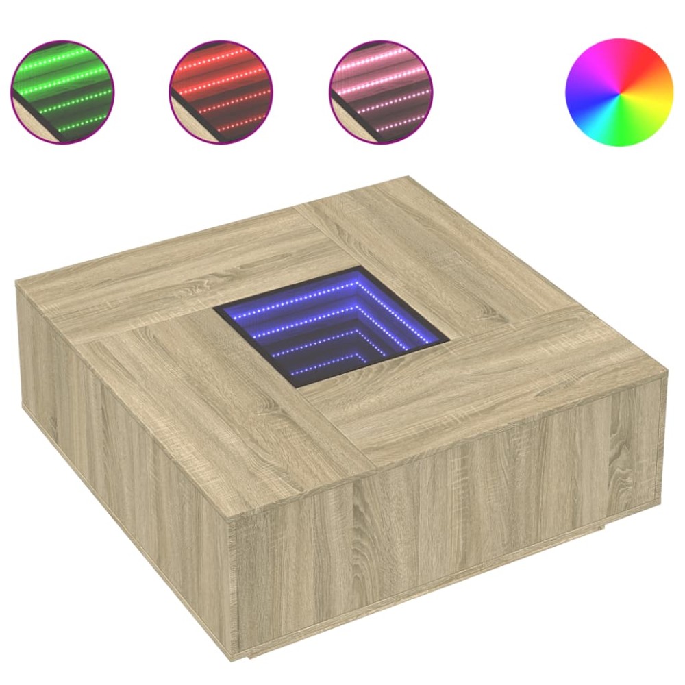 vidaXL Măsuță de cafea cu LED infinity, stejar sonoma, 100x100x40 cm