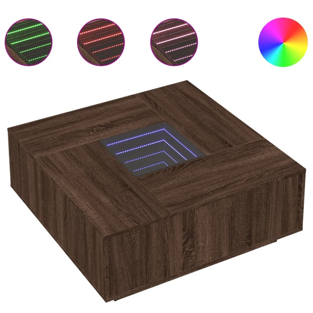 vidaXL Măsuță de cafea cu LED infinity, stejar maro, 100x100x40 cm