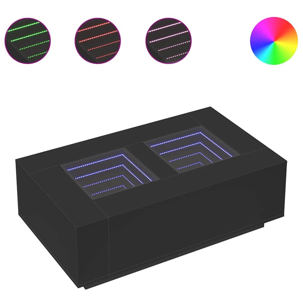 vidaXL Măsuță de cafea cu LED infinity, negru, 116x69x40 cm