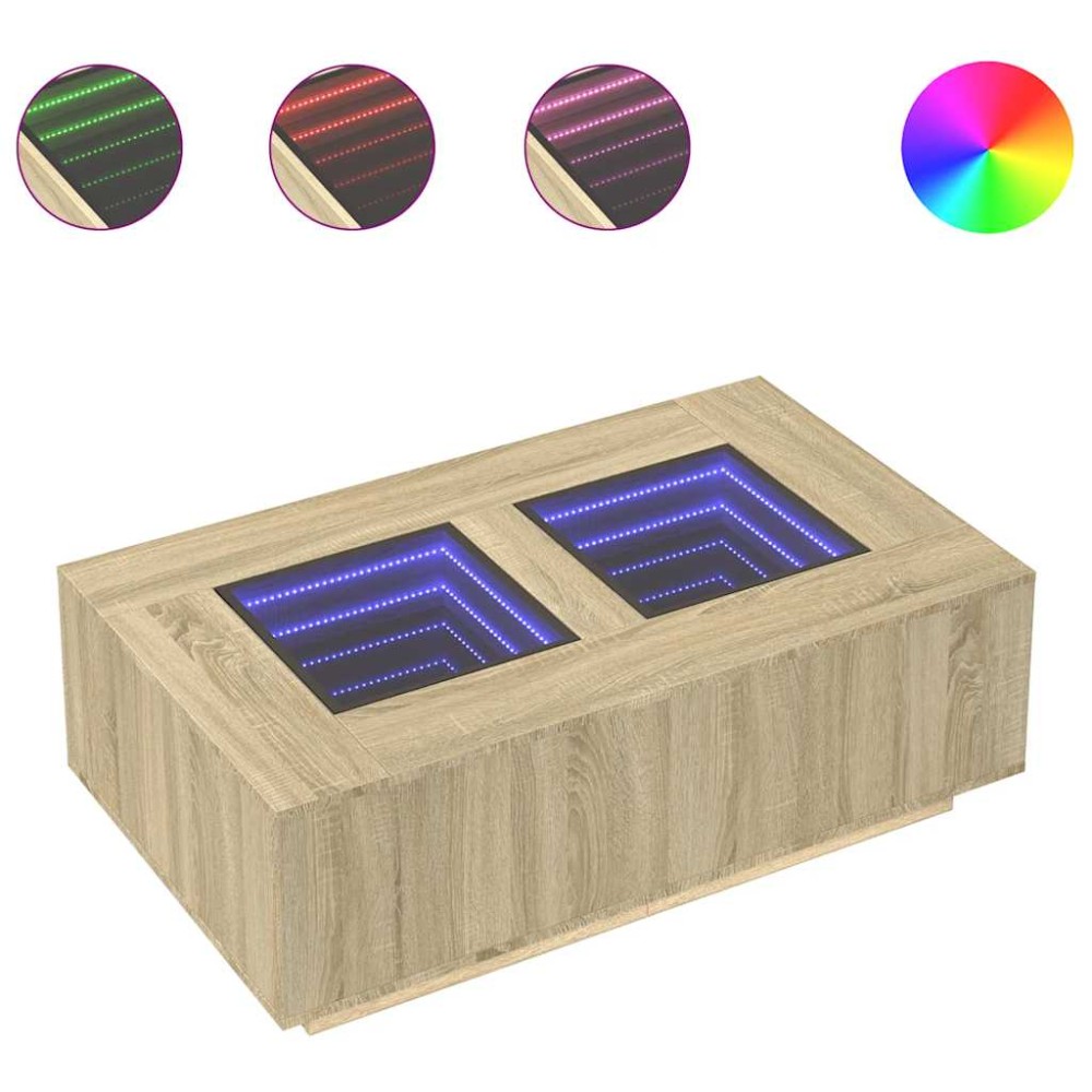 vidaXL Măsuță de cafea cu LED infinity, stejar sonoma, 116x69x40 cm
