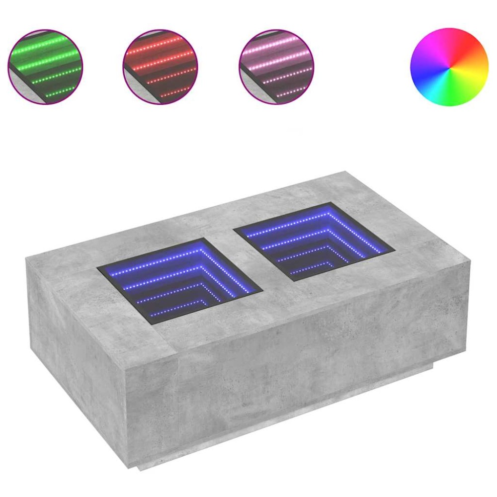 vidaXL Măsuță de cafea cu LED infinity, gri beton, 116x69x40 cm