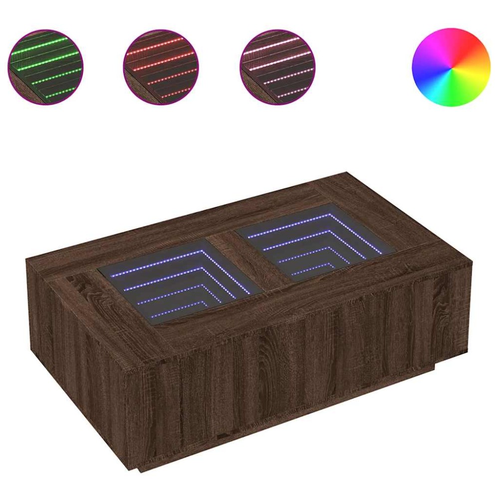 vidaXL Măsuță de cafea cu LED infinity, stejar maro, 116x69x40 cm