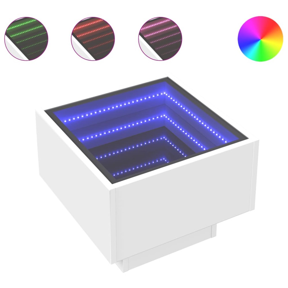 vidaXL Noptieră cu LED infinity, alb, 40x40x30 cm