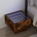 vidaXL Noptieră cu LED infinity, stejar fumuriu, 40x40x30 cm vidaXL Noptieră cu LED infinity, stejar fumuriu, 40x40x30 cm