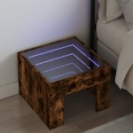 vidaXL Noptieră cu LED infinity, stejar fumuriu, 40x40x30 cm vidaXL Noptieră cu LED infinity, stejar fumuriu, 40x40x30 cm