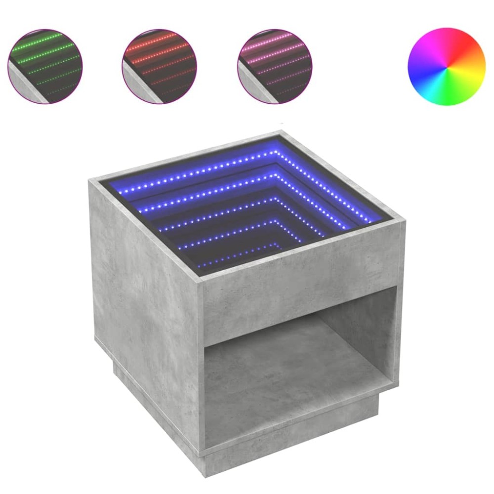 vidaXL Noptieră cu LED infinity, gri beton, 50x50x50 cm