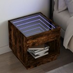 vidaXL Noptieră cu LED infinity, stejar fumuriu, 50x50x50 cm vidaXL Noptieră cu LED infinity, stejar fumuriu, 50x50x50 cm