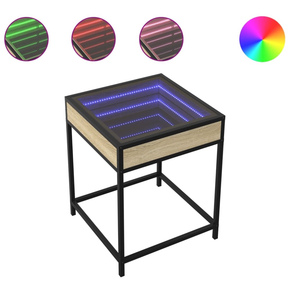 vidaXL Noptieră cu LED infinity, stejar sonoma, 40x40x51 cm