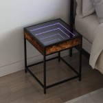 vidaXL Noptieră cu LED infinity, stejar fumuriu, 40x40x51 cm vidaXL Noptieră cu LED infinity, stejar fumuriu, 40x40x51 cm