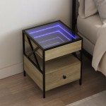 vidaXL Noptieră cu LED infinity, stejar sonoma, 40x40x51 cm vidaXL Noptieră cu LED infinity, stejar sonoma, 40x40x51 cm